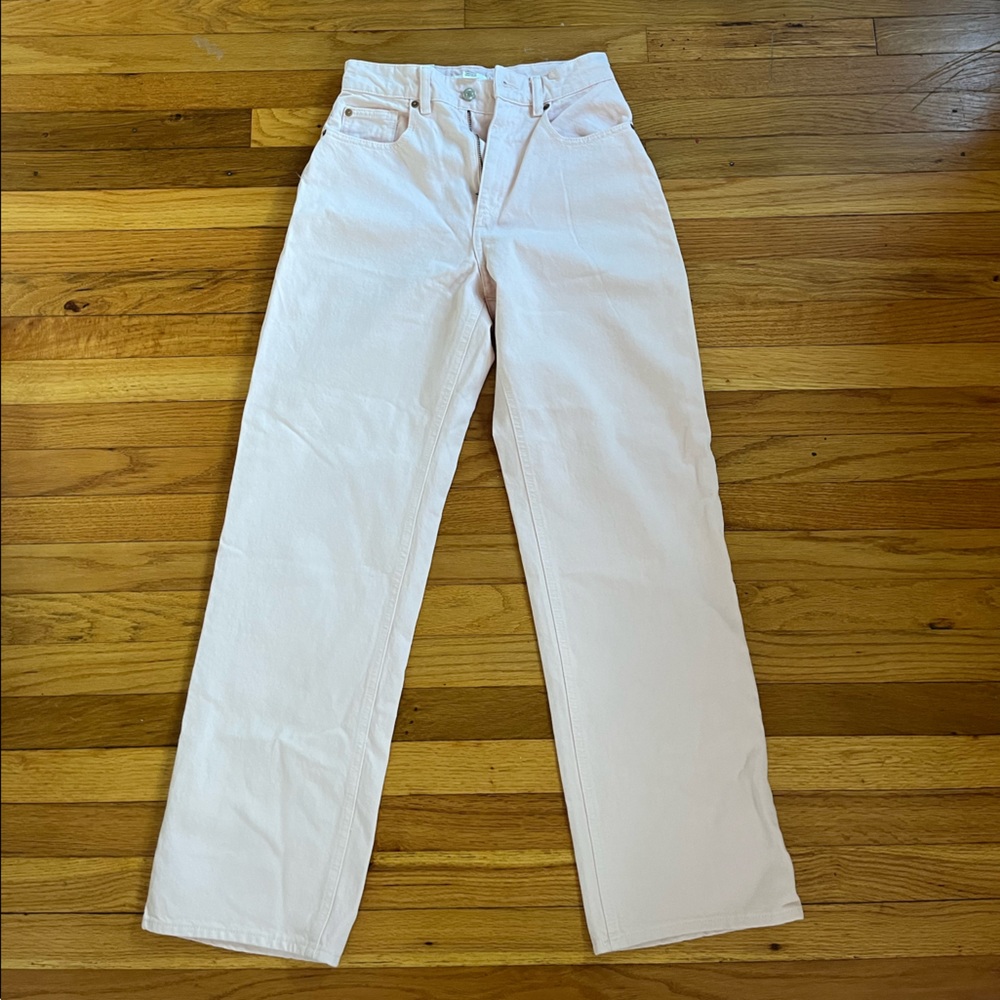 hnm straight high waist pink jeans